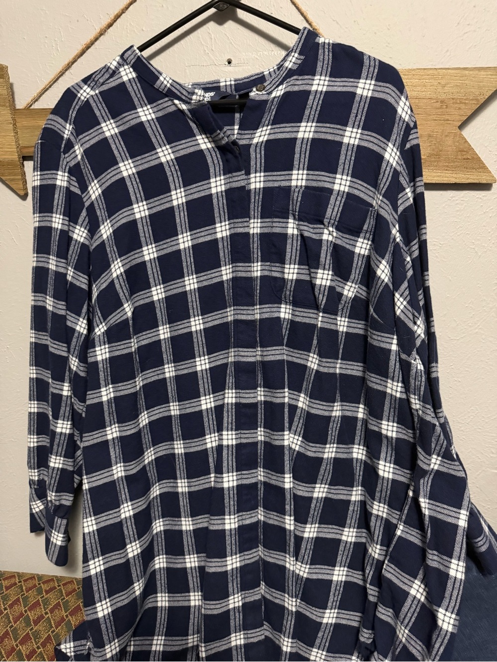 Lands' End Navy and White Plaid Popover Tunic